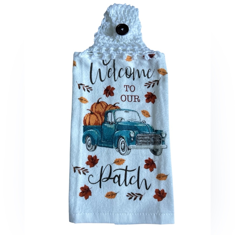 HAND CRAFTED Colorful Fall Pumpkins Crochet Top Hanging Kitchen Hand Towel - Picture 3 of 9